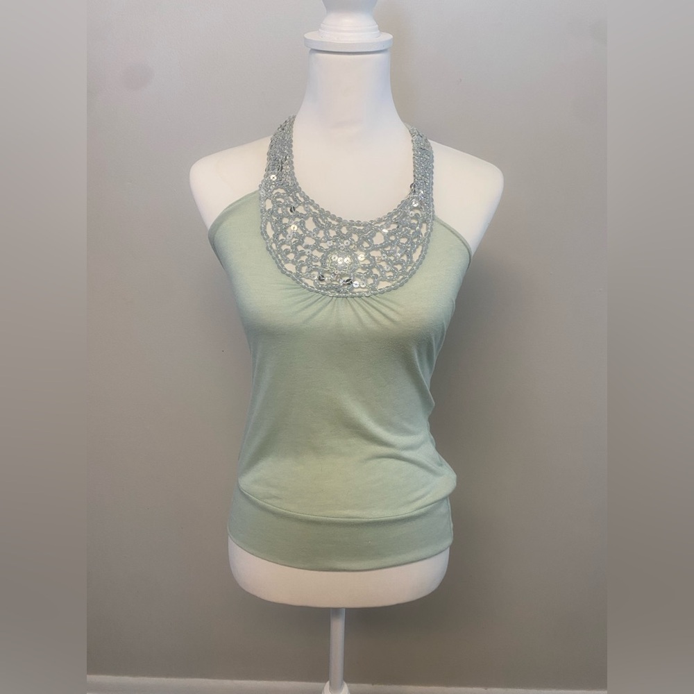 Charlotte Russe Elegant Mint Green Tank Top w/Silver Detailing Summer Y2K Flirty